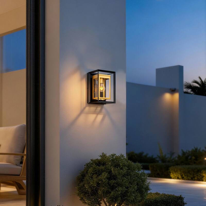 1-Light Black Gold Two-tone Metal Outdoor Wall Sconce