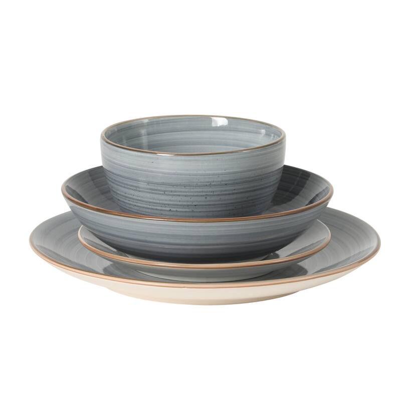 Gibson Home Stonebury 16 Piece Plates and Bowls - Handpainted Stoneware Dinnerware Set - Service for 4