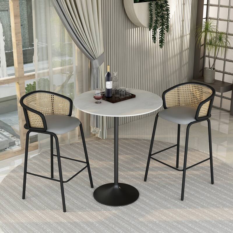 LeisureMod Verve 36" Bar Height Dining Table with Sintered Stone Round Top in Black Padestal Base