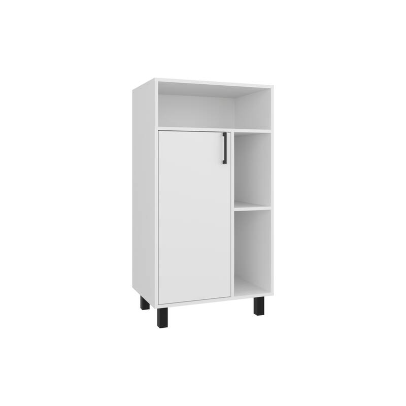 Base Cabinet, Compact Organizer,With One Door,Open Shelves And Top Display Space,White