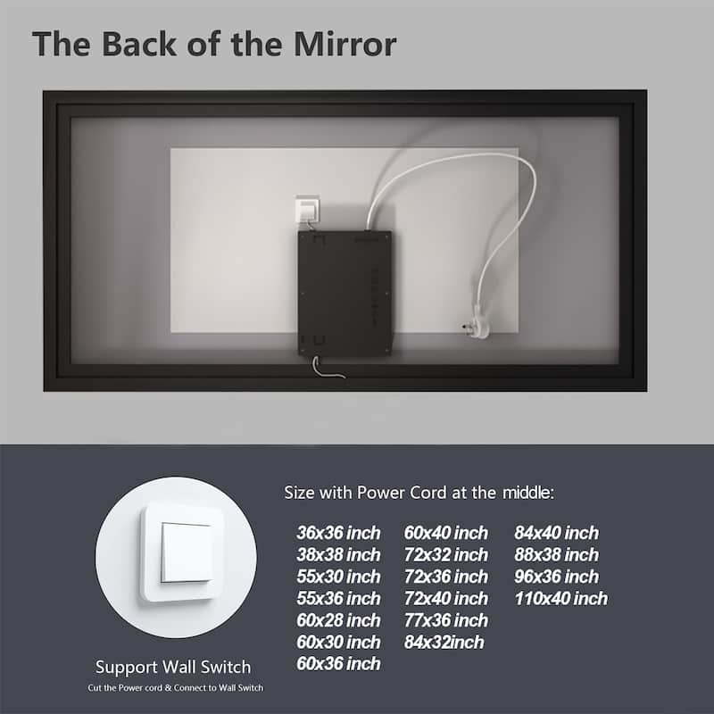 KIOTEE Black Frame LED Bathroom Vanity Mirror with 3 Years Warranty