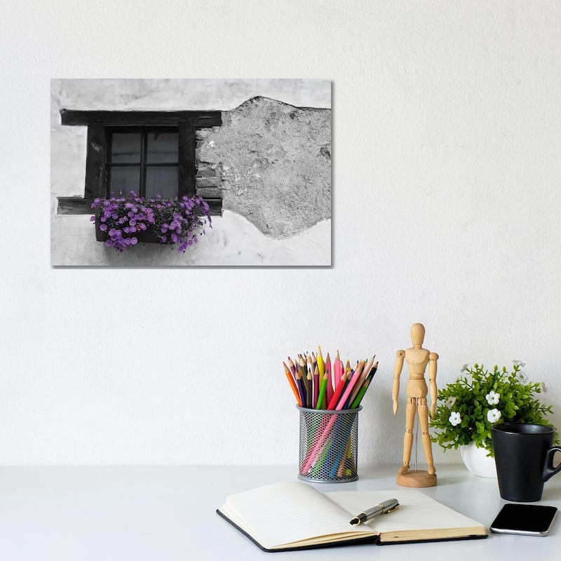 iCanvas "Purple Flower Box In Black And White" by Susan Vizvary Canvas Print - 8x12x0.75