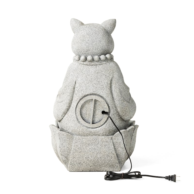 Glitzhome 21.75"H 2-Tiered Zen-Style Polyresin Cat Dog Statue Outdoor Fountain with LED Lights