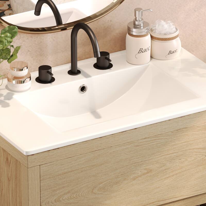 30"/60" Bathroom Vanity Set, Freestanding Bathroom Vanity Cabinet with Ceramic Sink Basin & Drawers