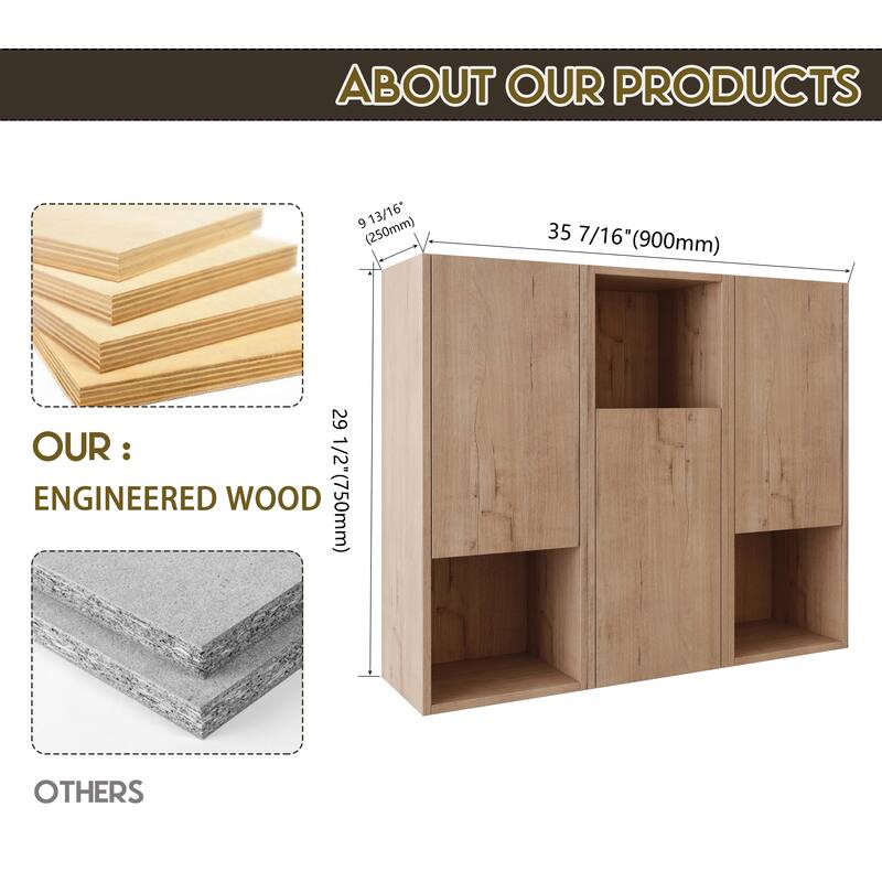 Wall Mounted Bathroom Side Cabinet with Reversible Door, Floating Storage Cabinet with Open Shelves