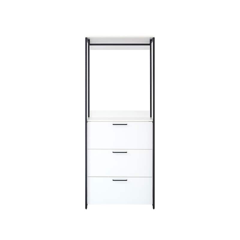 Cox Modular Closet System, 3 Storage Drawers, Hanging Rod, Black Metal