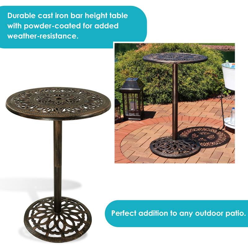 Sunnydaze Round Bar-Height Cast Iron Outdoor Patio High Top Pub Table - 26-Inch