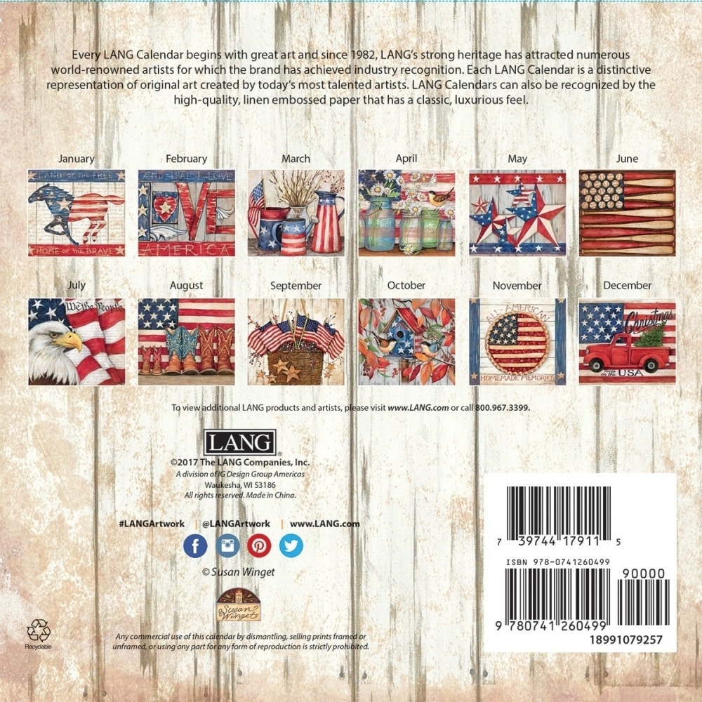Old Glory Mini Wall Calendar Susan Winget By Lang Companies Overstock 18136582 susan wingets old glory 2021 wall calendar