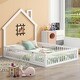 preview thumbnail 15 of 17, House-shaped Design Bed Full Size House Bed Rustic Country Floor Bed Wood Frame with Chimney, Fence Guardrail and Door
