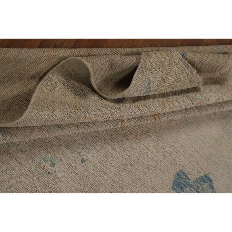 Beige Oushak Turkish Rug Hand-Knotted Transitional Wool Carpet - 9'2"x 11'3"