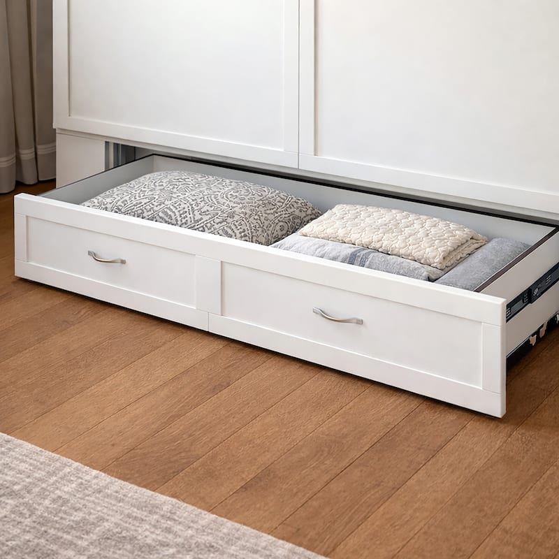 Hamilton Queen Murphy Bed Chest with 6" Mattress, Storage Drawer & Built-In Charger in White