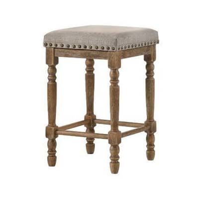 24 Inch Classic Wood Counter Height Stool, Upholstered, Set of 2, Grey - 16 L x 16 W x 24 H Inches