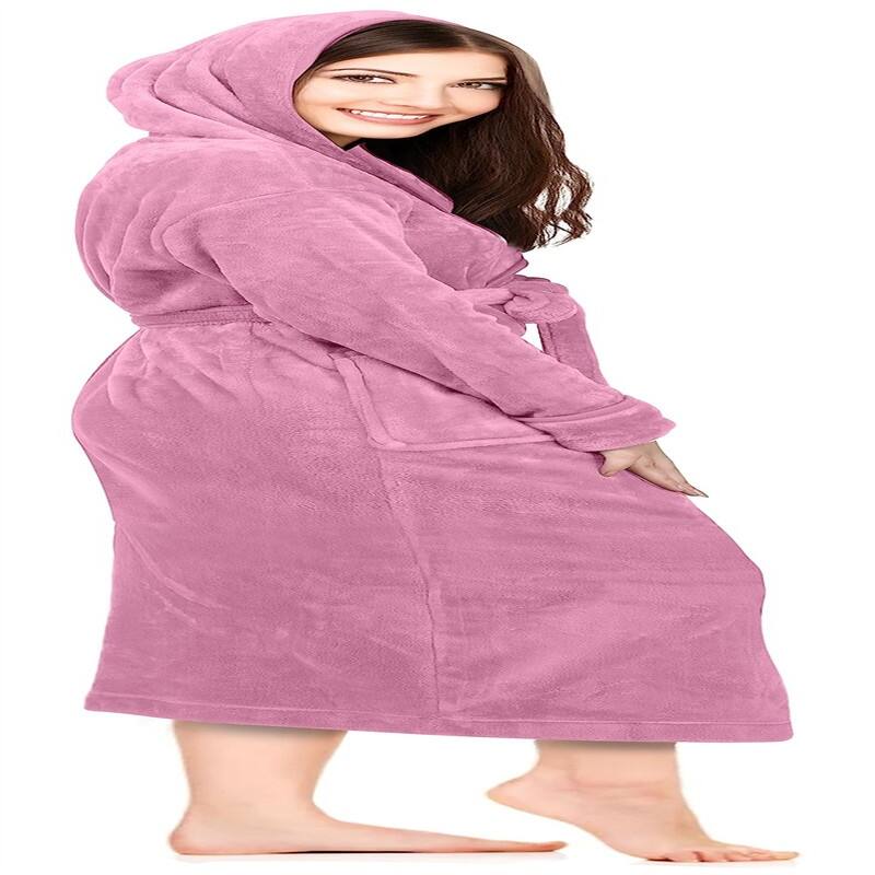Women's Fleece Hooded Bathrobe Plush