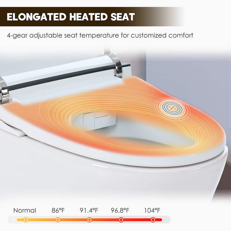 Smart Toilet with Heated Seat & Foot Sensor Flush - Tankless, Dual Flush, Night Light, Upmarket Compact White Ceramic Toilet