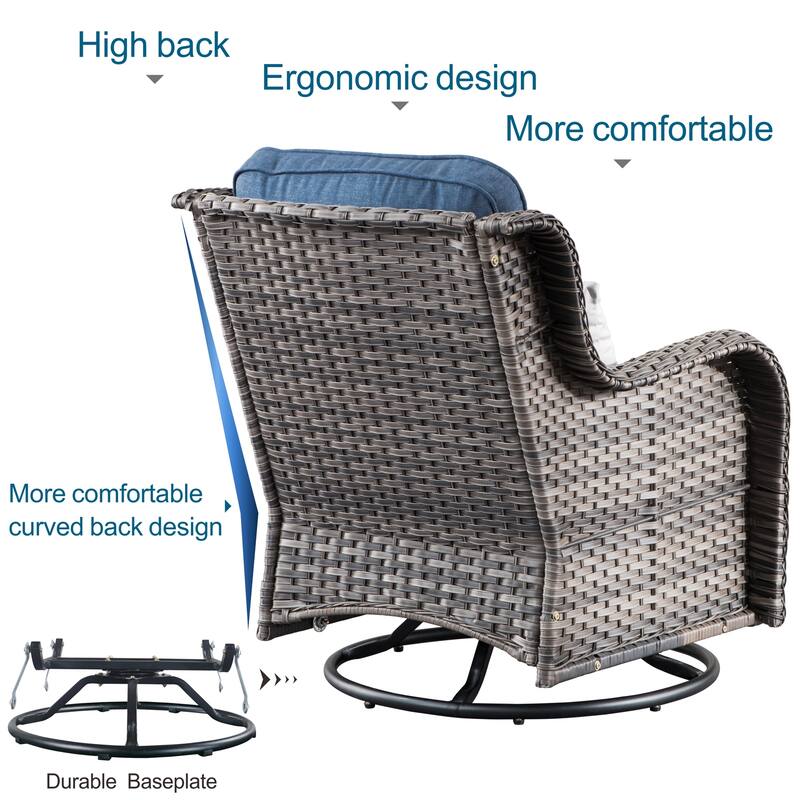 OVIOS 3-piece Rattan Wicker Rocking Swivel Chair Set