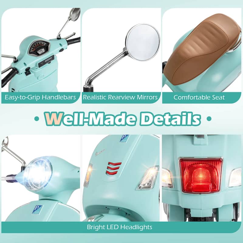 Costway Licensed VESPA 12V Kids Electric Motorcycle with Music Horn - See Details