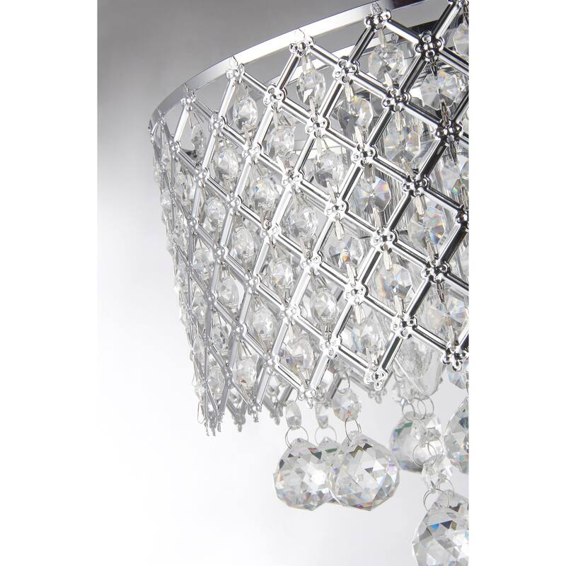 Chrome 3-Light Table Lamp with Crystal Bead Drum Shade