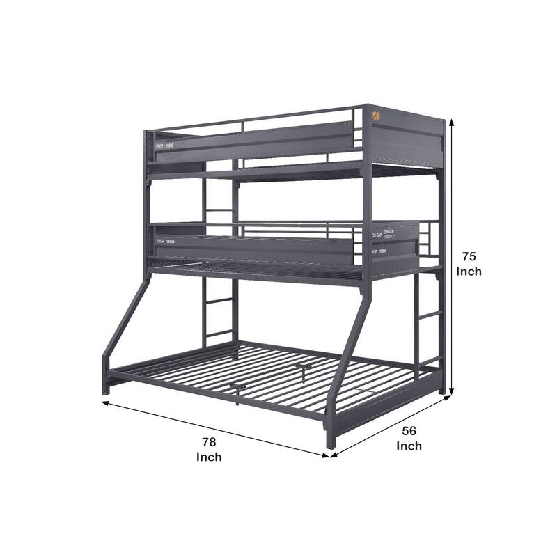 Twin Over Twin Over Full Bunk Bed with Metal Frame, Gray