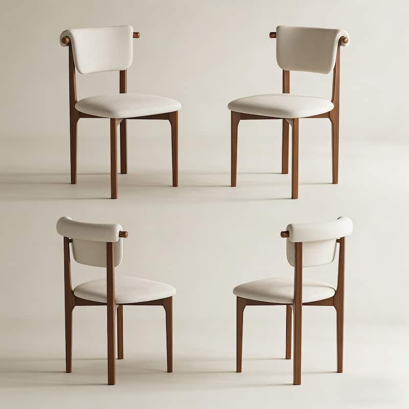 Modern Not Assembled Need Faux Leather Dining chairs, Beige, Solid Wood legs, Mid Century Kitchen Chairs for Diningroom - Set of 4