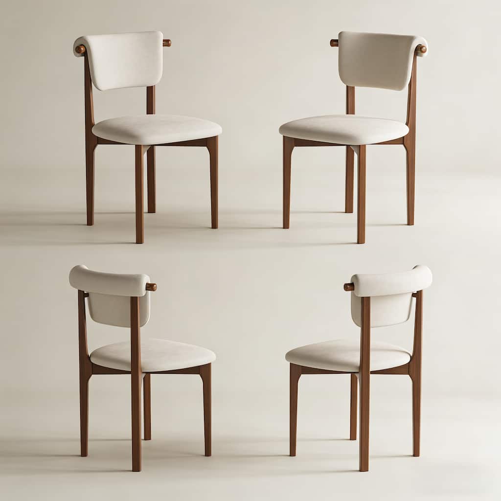 Modern Not Assembled Need Faux Leather Dining chairs, Beige, Solid Wood legs, Mid Century Kitchen Chairs for Diningroom