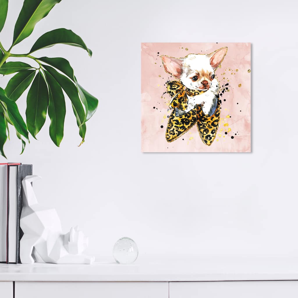 Wynwood Studio Canvas Animals Pooch and Heels Gold and Light Pink Bohemian & Eclectic Wall Art Canvas Print