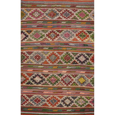 Hand Woven Oriental 100% Wool Carpet Southwestern Tribal Multi-Colored Kilim Area Rug - 7' 11'' X 5' 3''