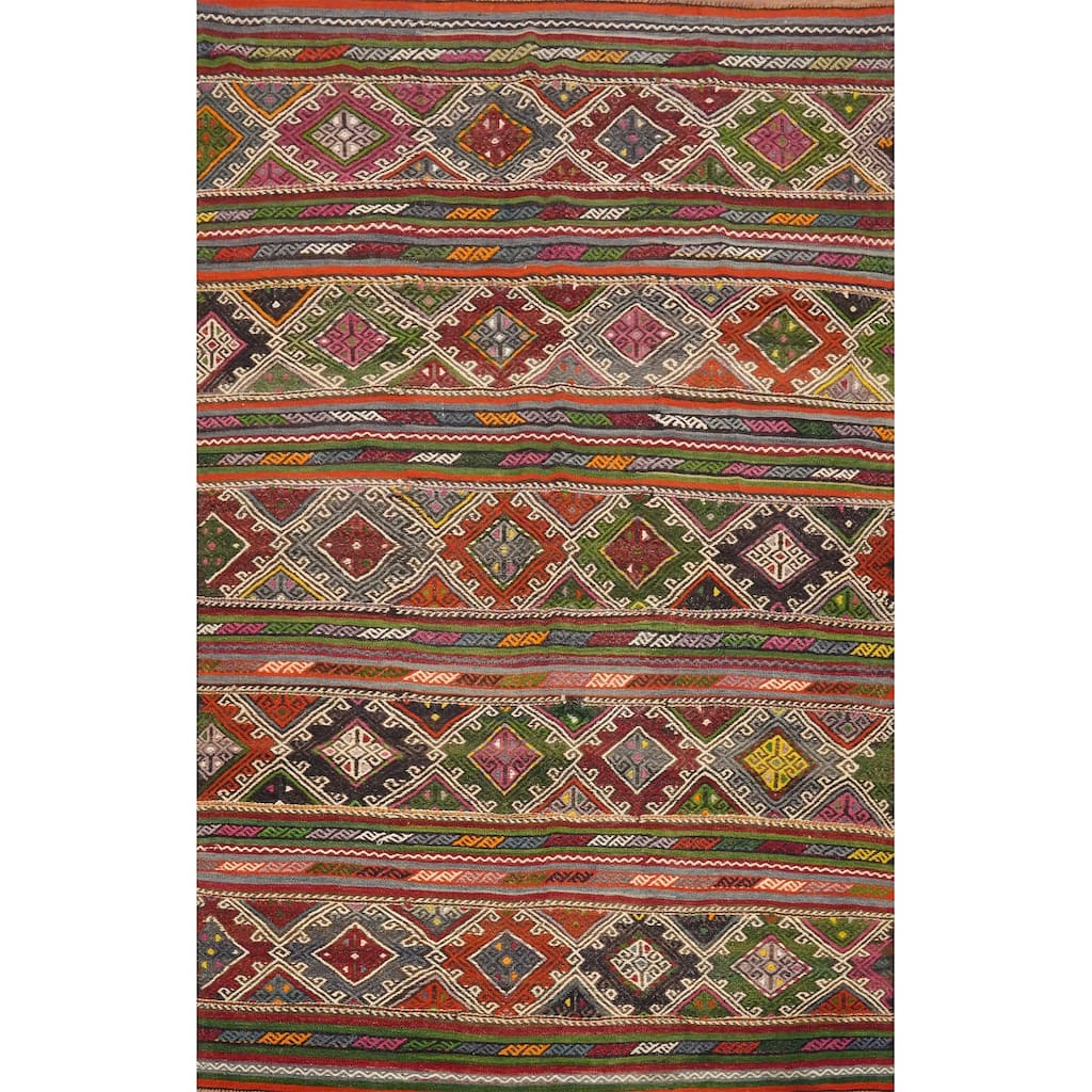 Hand Woven Oriental 100% Wool Carpet Southwestern Tribal Multi-Colored Kilim Area Rug - 7' 11'' X 5' 3''