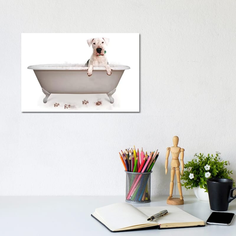 iCanvas "Muddy Dog In Bath Tub" by Susan Schmitz Canvas Print - 8x12x0.75