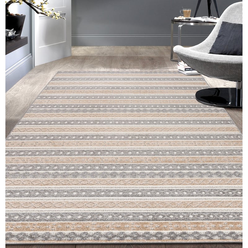 World Rug Gallery Contemporary Geometric Stripe Indoor/Outdoor Area Rug