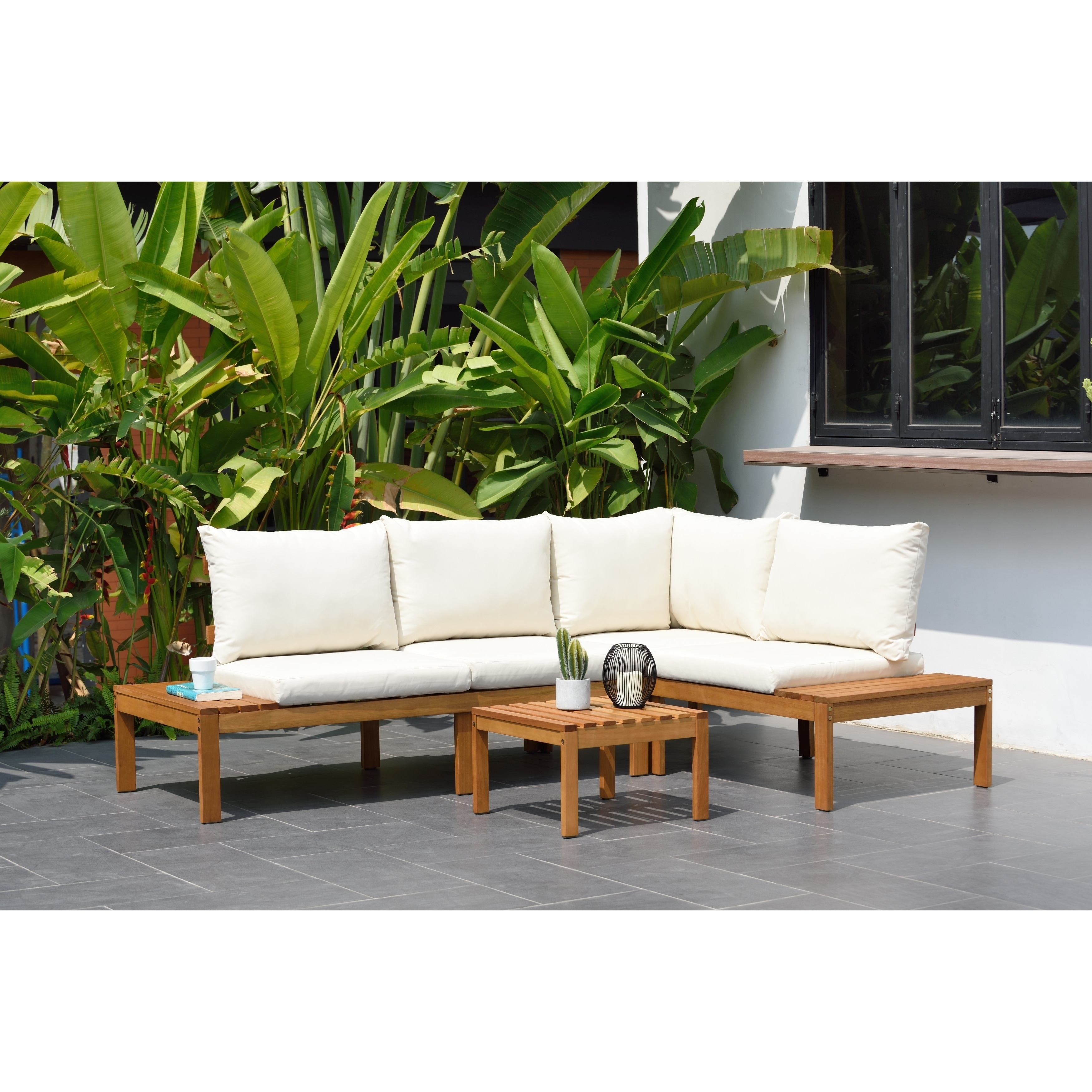 Home 6 seater wooden corner sofa set shop