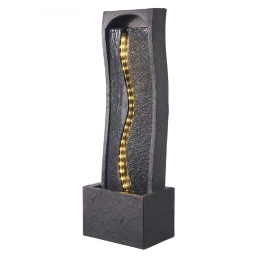 Modern Outdoor LED Lights Water Fountain with Vertical Rock-Base Design and Weather-Resistant - 13.39 x 8.66 x 38.58 in