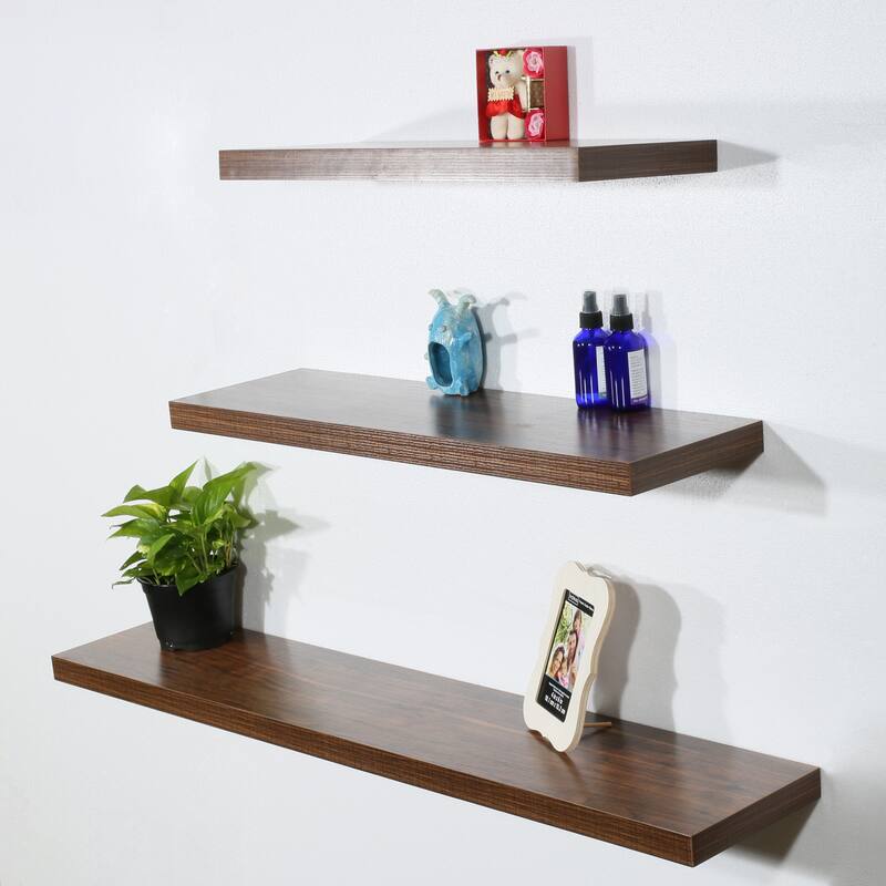 Set of 3 Modern and Contemporary Antique Walnut Floating Shelves - 47.2*9.25*1.5 inches