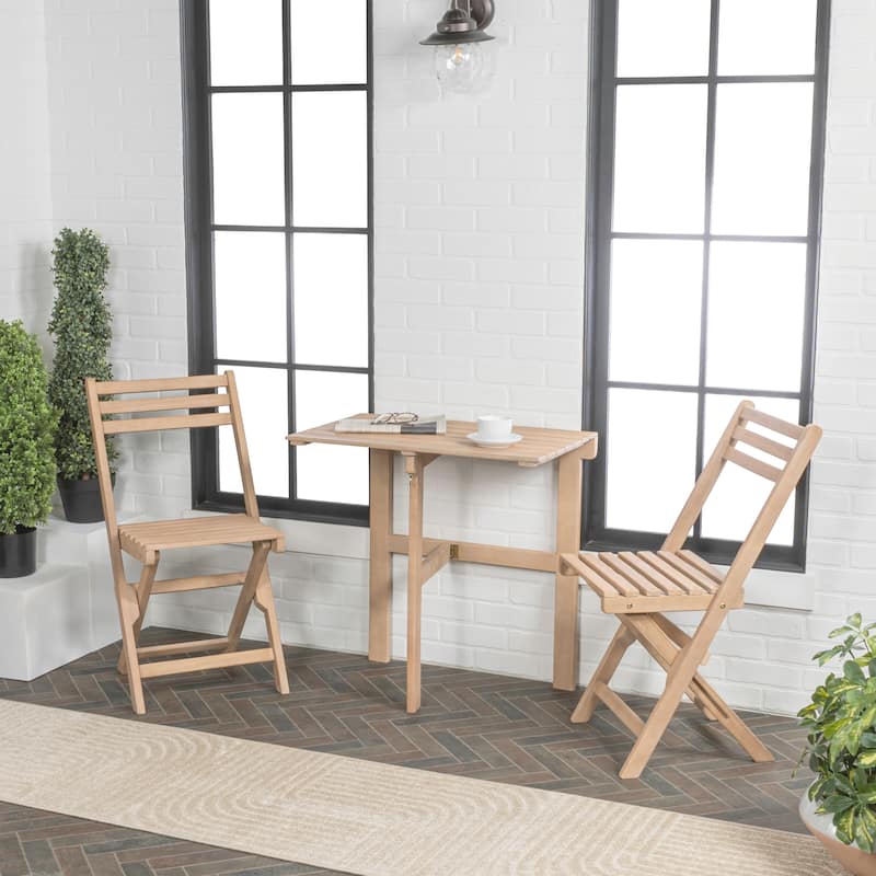Sitges Modern Traditional 3-Piece Acacia Wood Outdoor Folding Bistro Set, Light Teak by JONATHAN Y