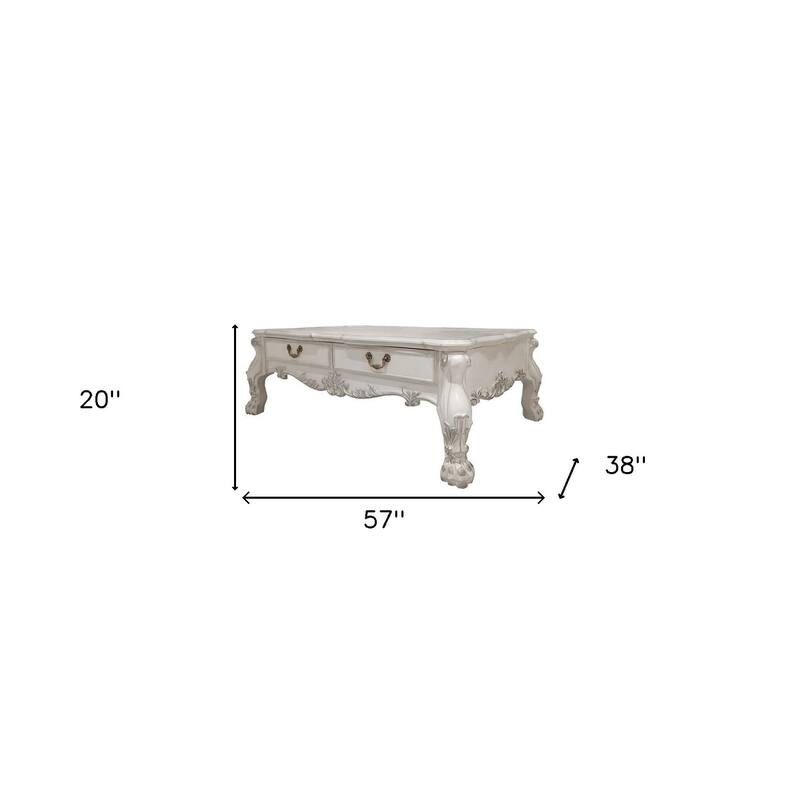 HomeRoots 57" Bone Wood Coffee Table With Two Drawers - 57.00 in. x 20.00 in. x 38.00 in.