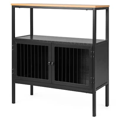 Kitchen Buffet Cabinet with 2 Doors and Open Shelf-Black - 31.5'' x 14'' x 35.5''