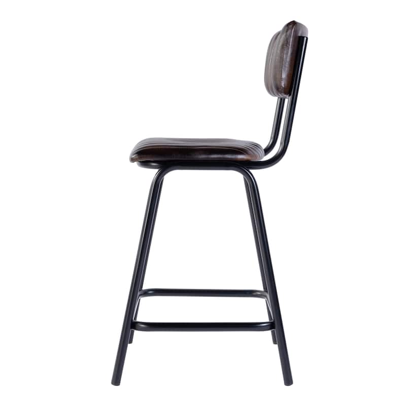 Waylon 31 in. Seat Height Leather and Iron Bar Height Stool with Back and Footrest