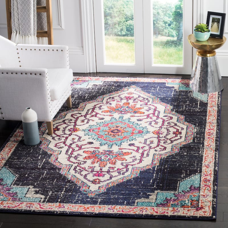 SAFAVIEH Monaco Neola Boho Medallion Distressed Rug - 5'1" x 7'7" - Black/Blue