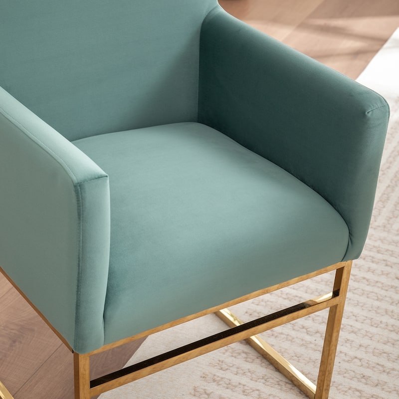 SEYNAR Modern Velvet Accent Arm Dining Chair Set of 2 with Metal Legs