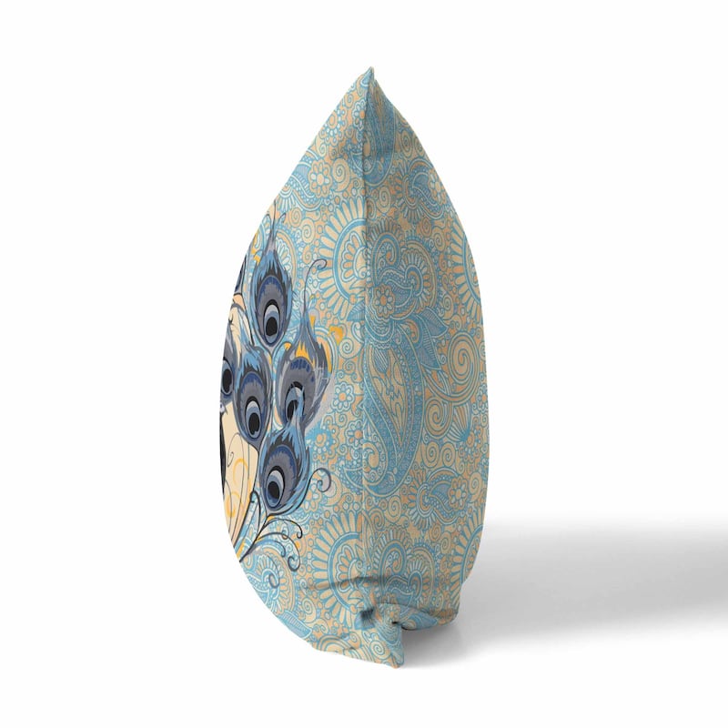 Skyblue And Dutch Paisley Peacock Dreams Faux Suede Throw Pillow Zipper