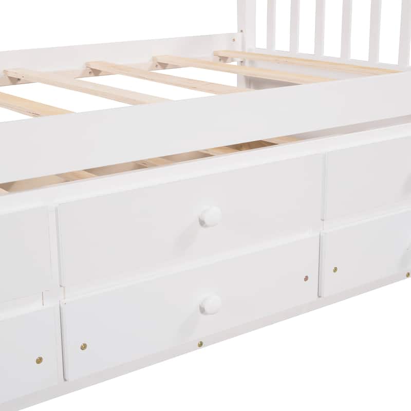 Wooden Twin/Full Daybed with Pull-Out Trundle and Storage Drawers