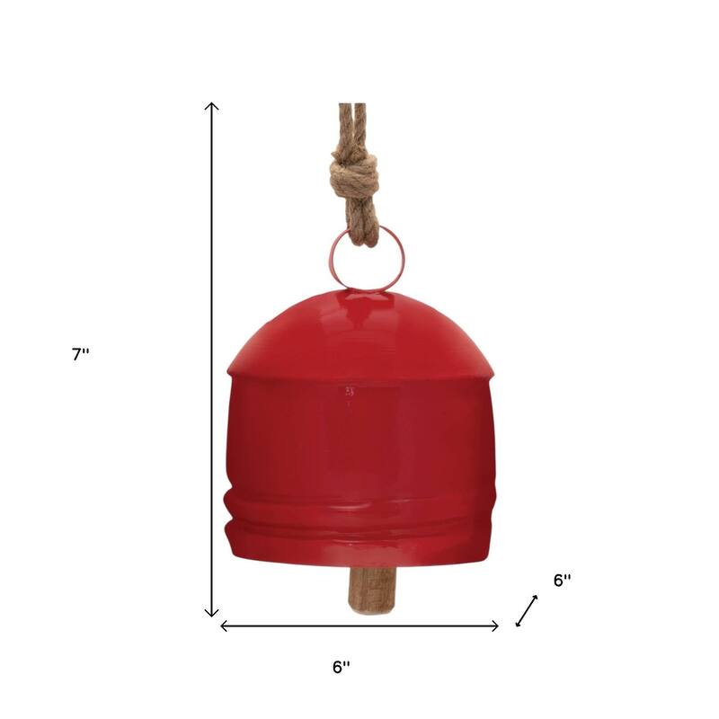 HomeRoots Set of Four Red And Natural Holiday Bell Shaped Ornaments