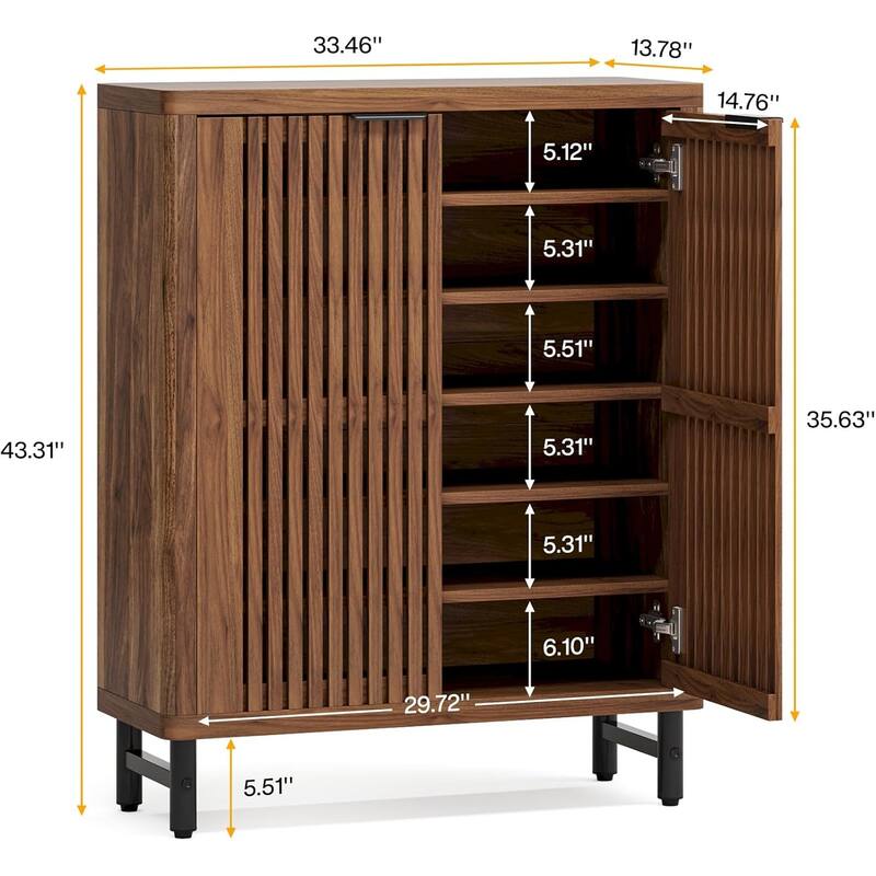 6-Tier Shoe Cabinet with Shutter Doors Adjustable Shelves Wooden Storage Cabinet for Entryway/Hallway/Closet/Living Room