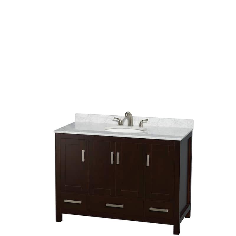 Wyndham Collection Sheffield Single Vanity Set - 48-Inch Single - Espresso, White Carrara Marble Top, Chrome Trim
