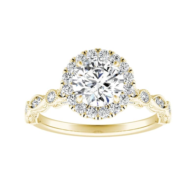 Auriya 14k Gold Vintage 2ct Moissanite Halo Diamond Engagement Ring 1/3ctw