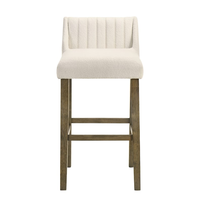 Fauna Low-Back Boucle Bar Stool, Upholstered Counter Height Kitchen Barstool with Wood Legs