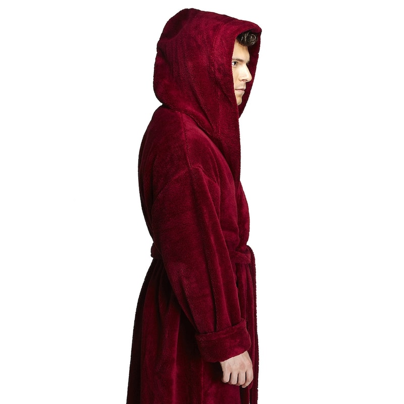 Men's Hooded Soft Plush Fleece Bathrobe Full Length Robe