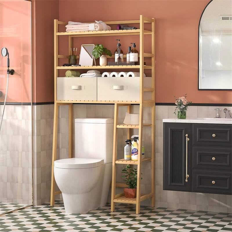 Over The Toilet Storage - 11.42"D x 32.68"W x 65.16"H - Natural