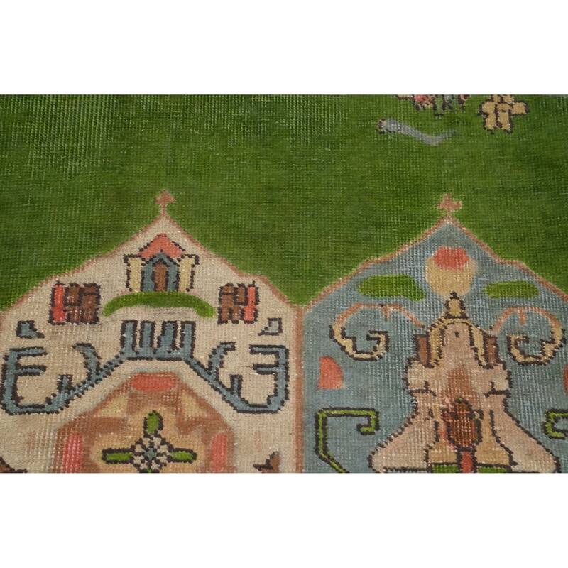 Hand Knotted Oriental 100% Wool Carpet Traditional Medallion Green Tabriz Area Rug - 13' 1'' X 9' 8''