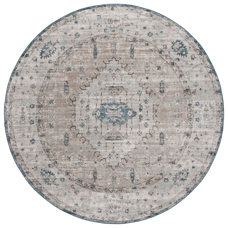 SAFAVIEH Vintage Kata Tabriz Oriental Rug - 6'7" Round - Grey/Blue