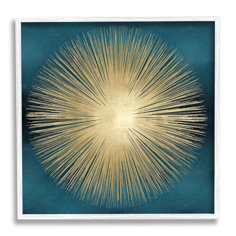 Stupell Abstract Deco Sunburst Shape Over Dark Blue Framed Wall Art - 12 x 12 - White